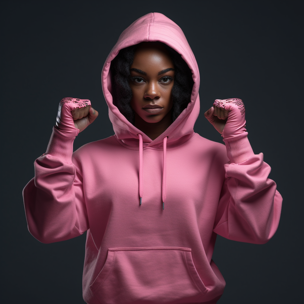 Confident woman in pink boxing gloves