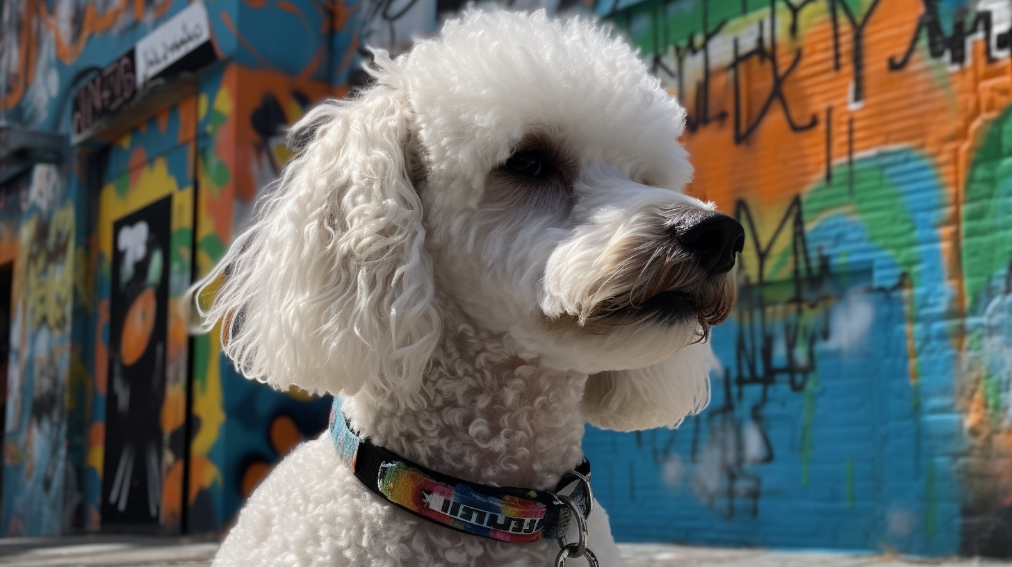 White Poodle in Bondi-Themed Contemporary Background