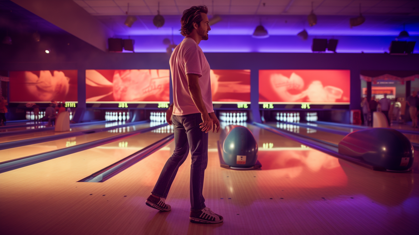 Middle-Aged Man Bowling in Purple and Orange Shoes