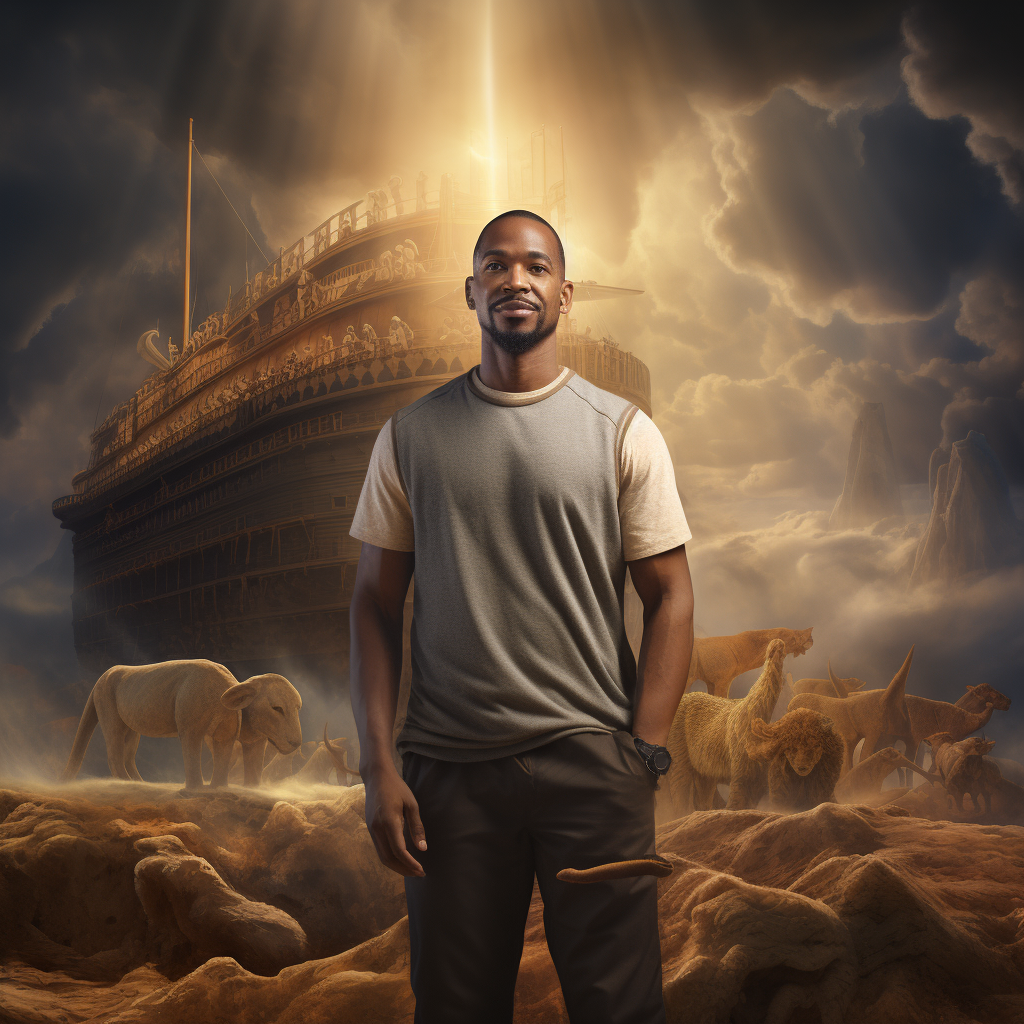 African American man standing beside Noahs Ark (ALT Text for Image)