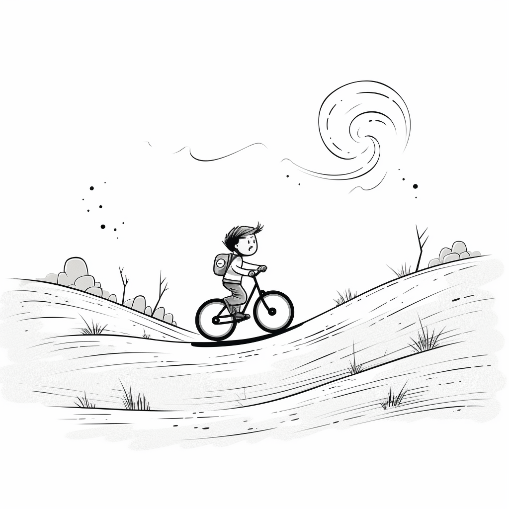 A boy riding his bicycle downhill