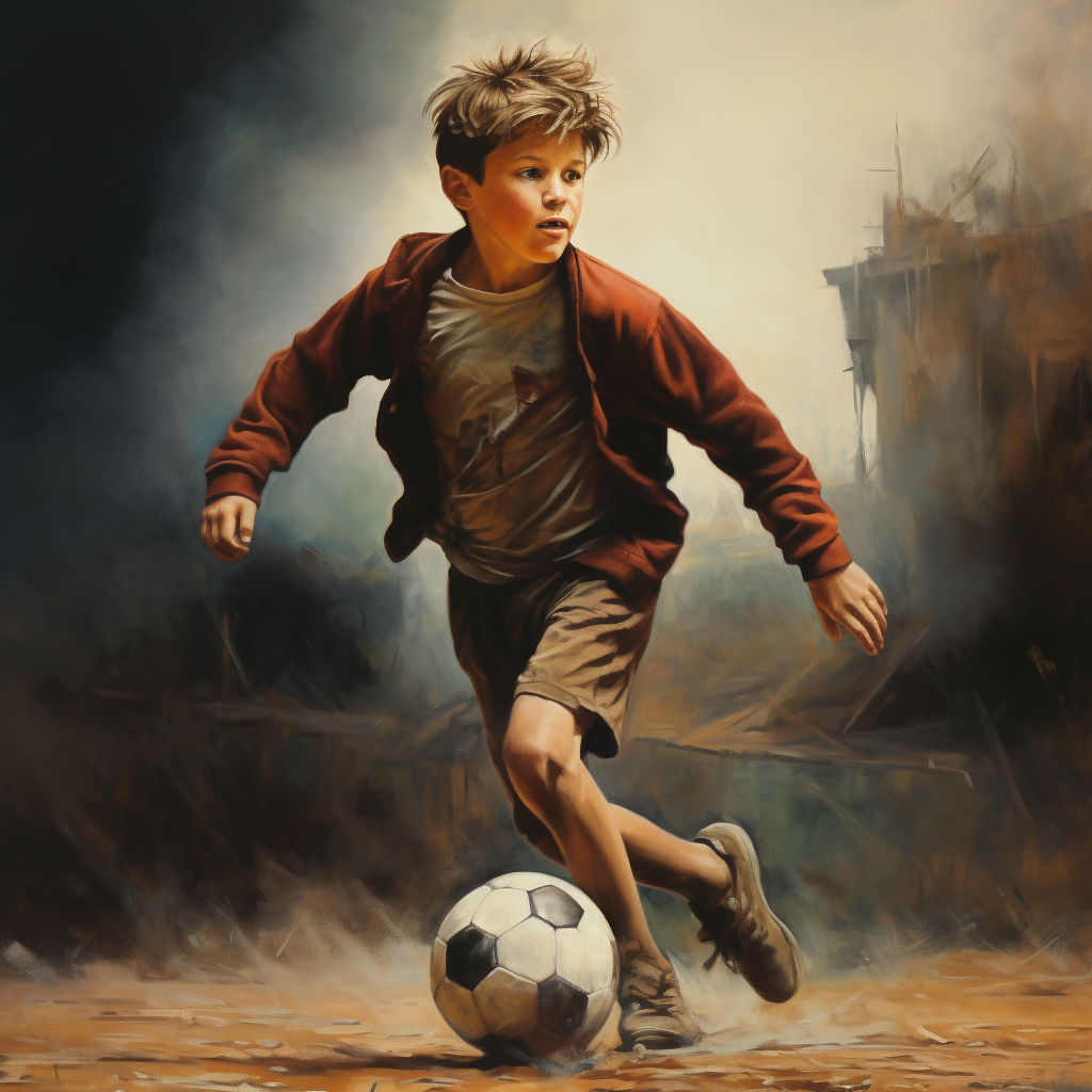 Young boy kicking a football