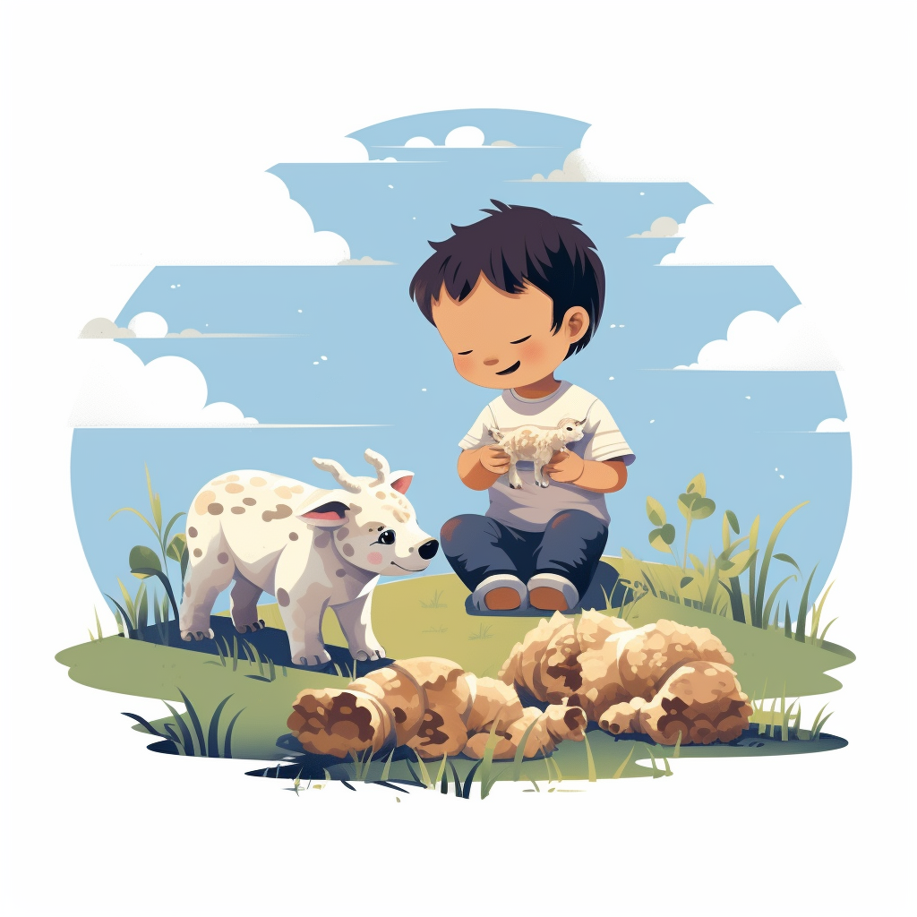 Boy tiger eating sheep on farm