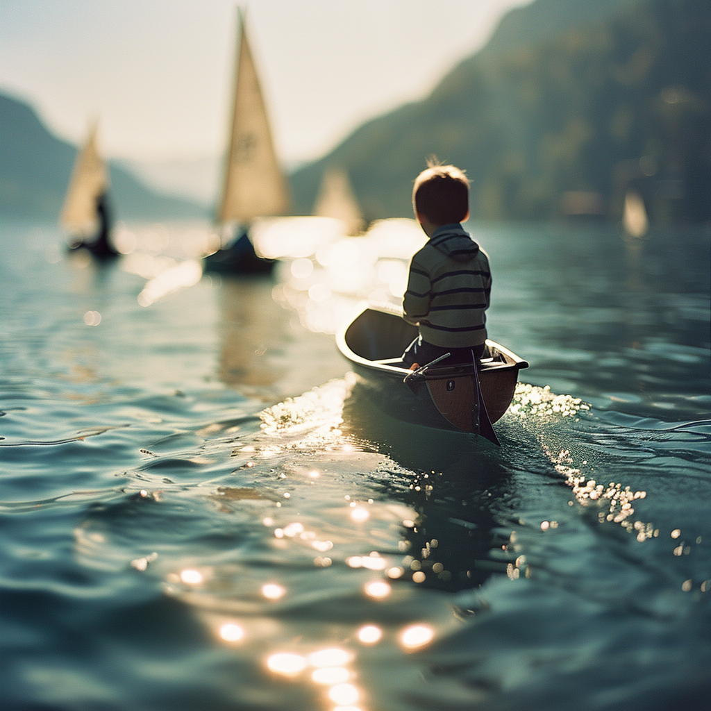 Boys sailing on sailboats in Grindelwald