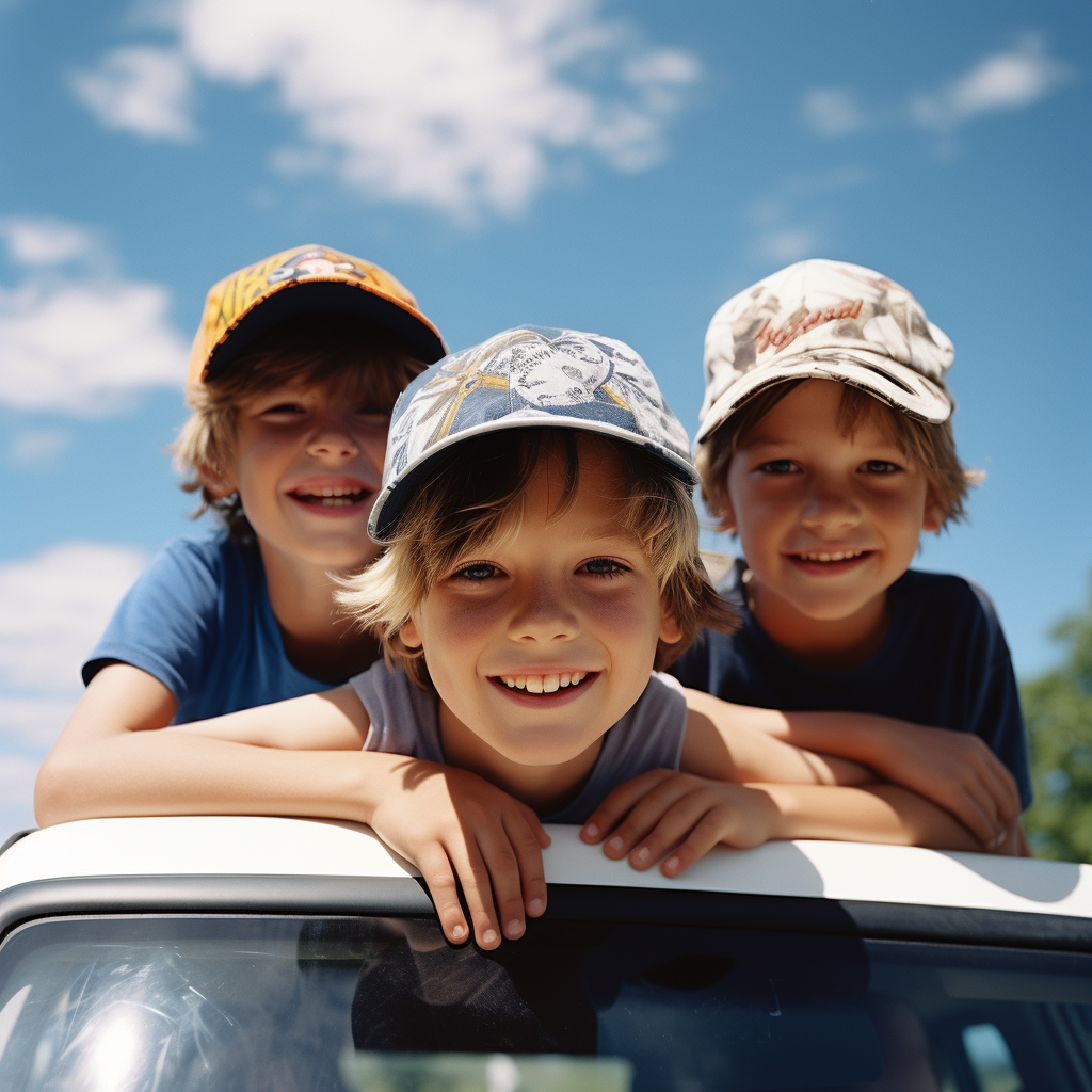 Boys with Ten-years-old wearing plain and basic truck caps