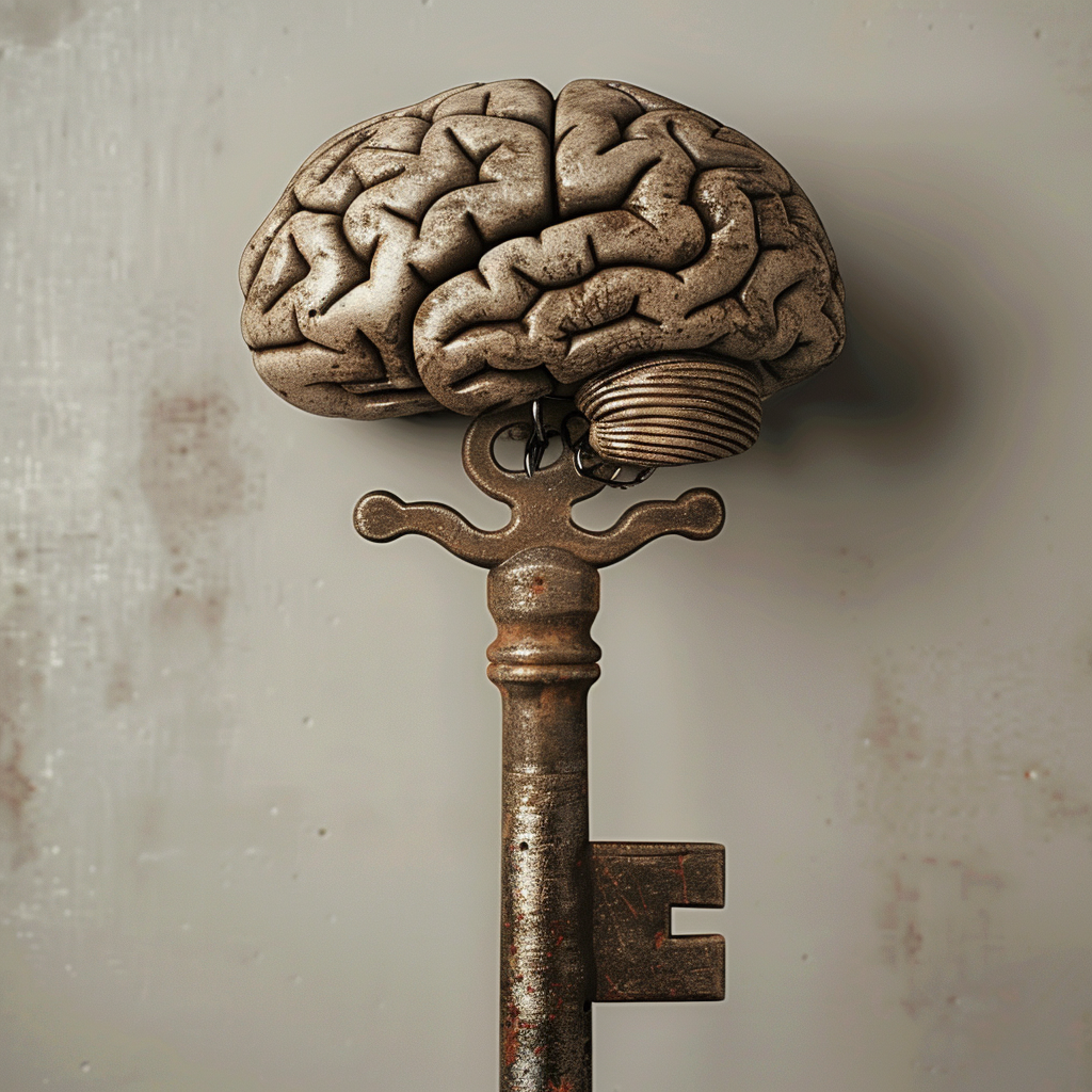 Key with brain illustration