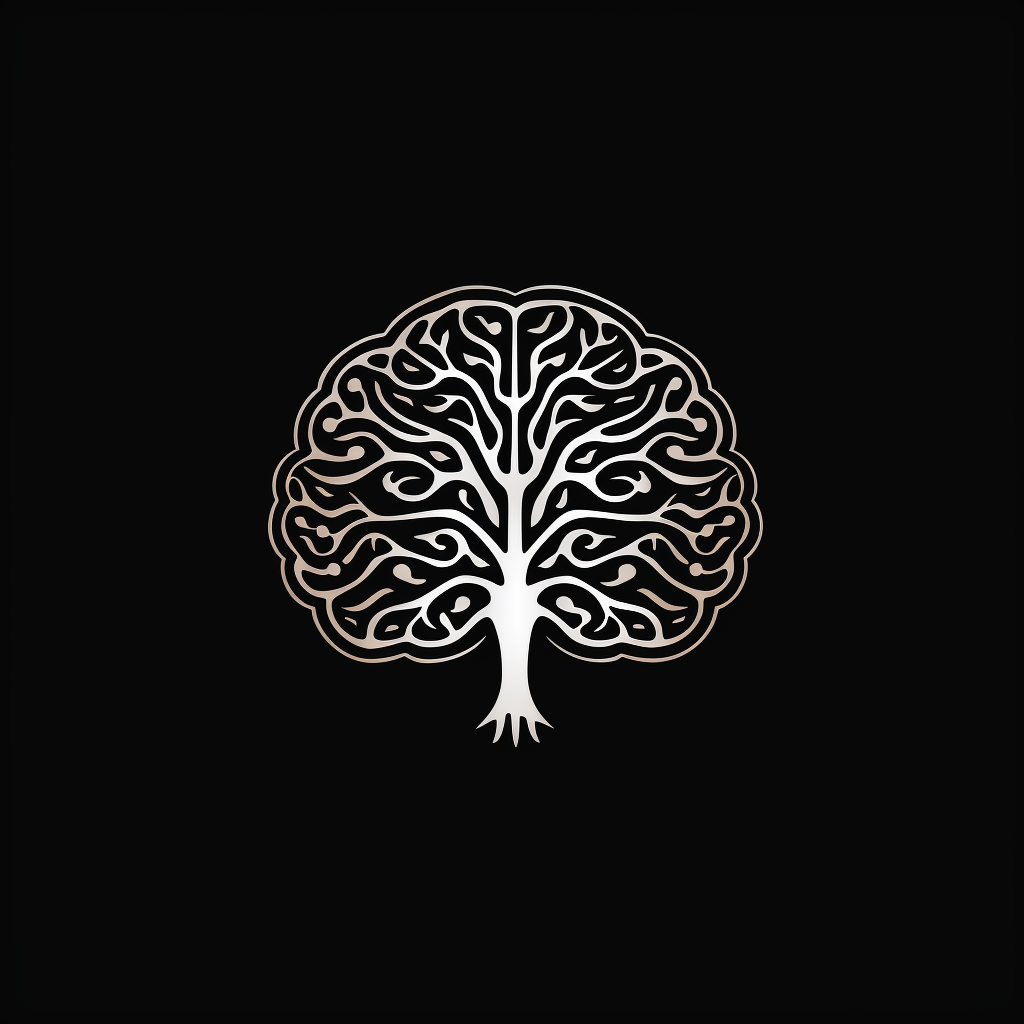 Minimalist Brain-shaped Logo on Black Background