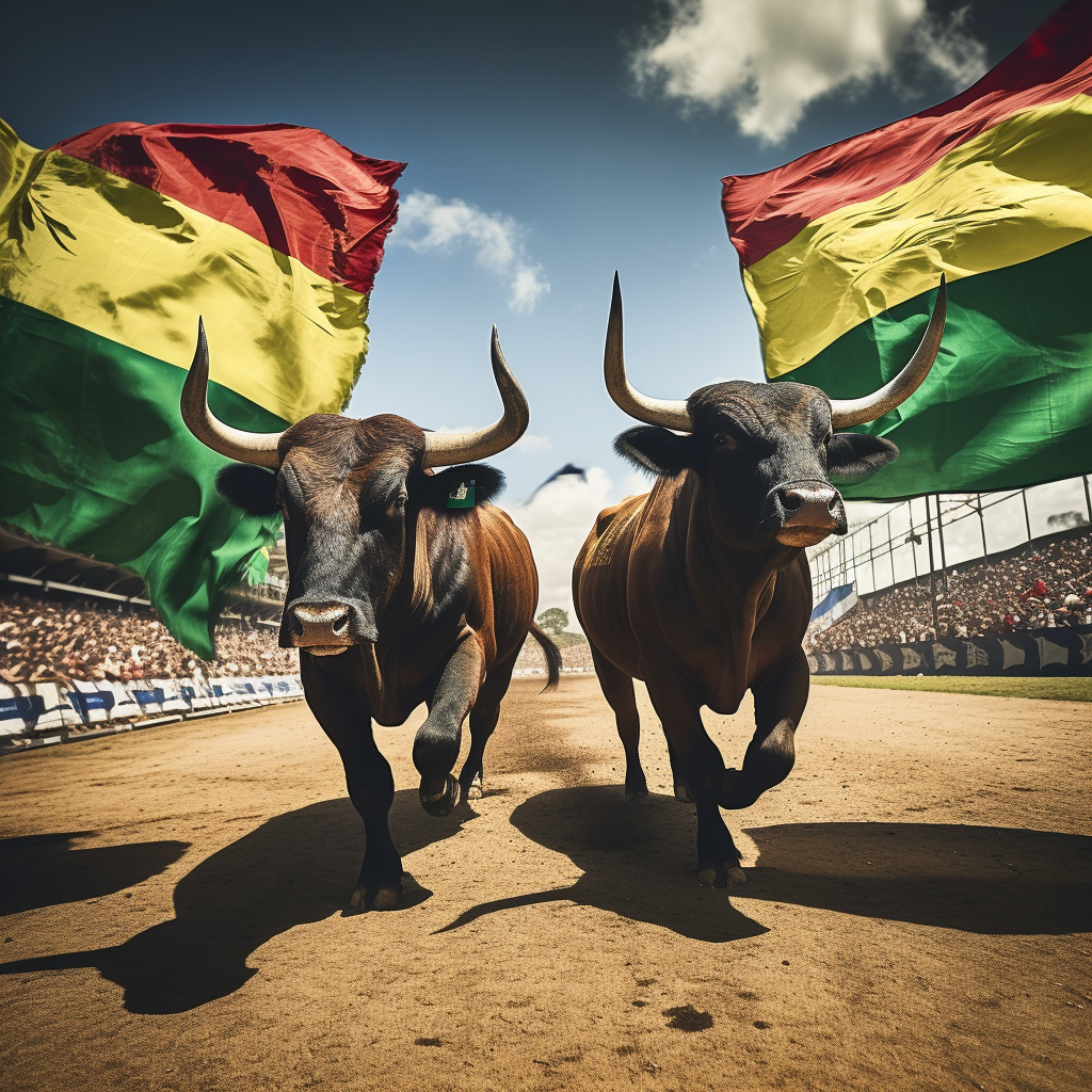 Brazilian bulls around flag