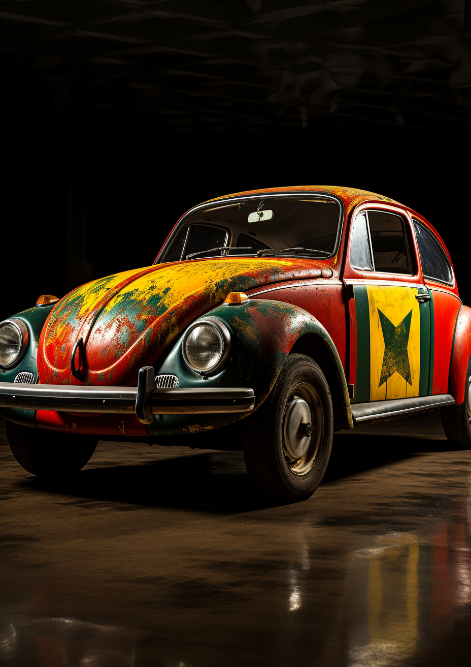 Volkswagen Beetle with Brazilian flag graffiti