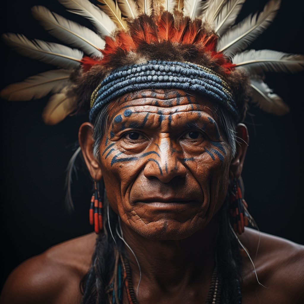 Photorealistic image of a Brazilian indigenous man