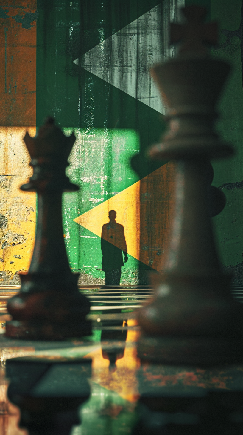 Brazilian and Irish flag with man and chess