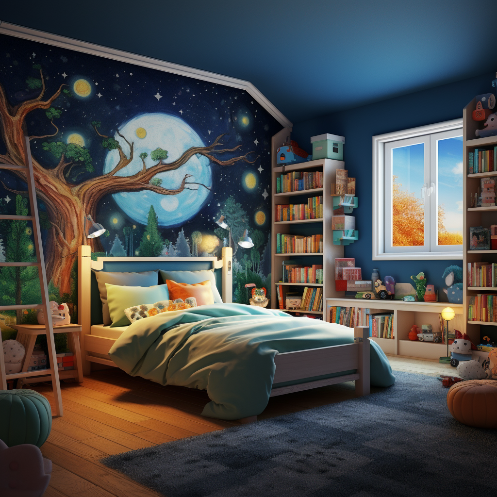 Colorful bedroom with children's book