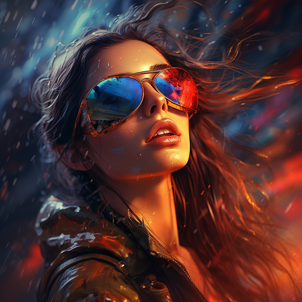 Girl in Aviator Glasses surrounded by Paint Splashes