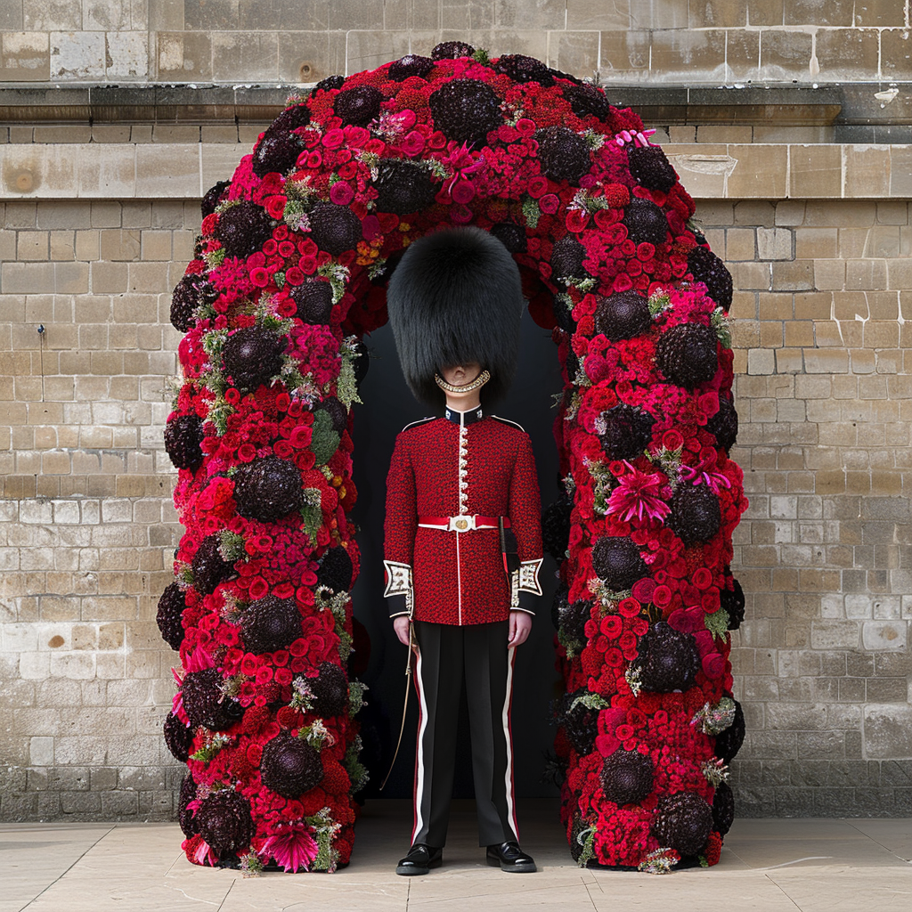 Red and Black Flower British Royal Guard Hat