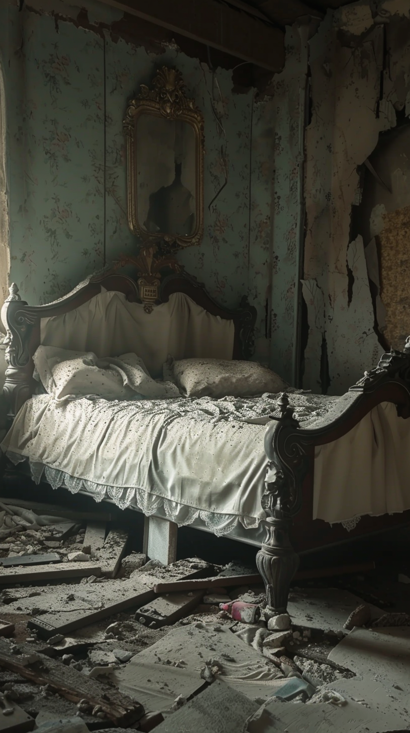 Bed with broken frame