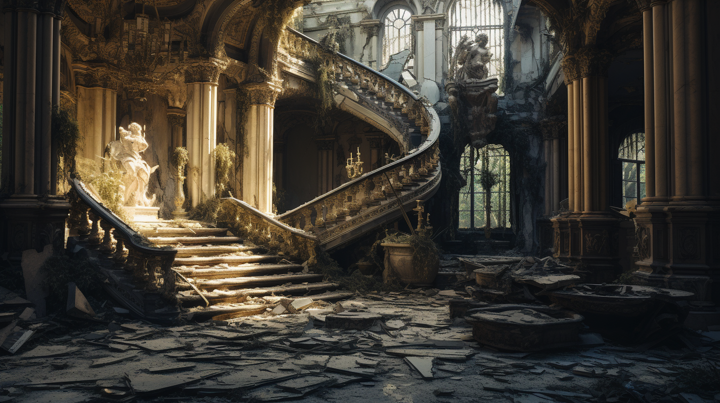 Desolate broken mansion interior image