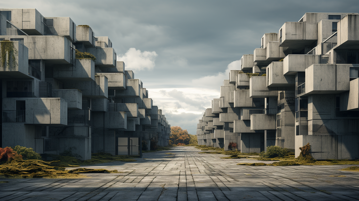 Photorealistic image of futuristic gated subdivision