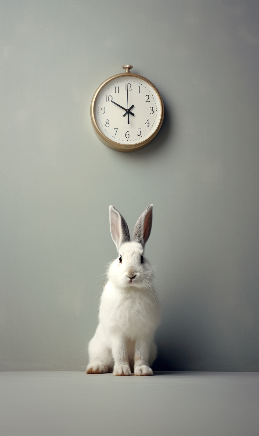 Cute bunny in a minimalistic time setting