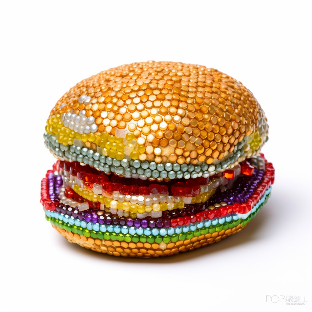 Beaded Rhinestone Burger Brooch