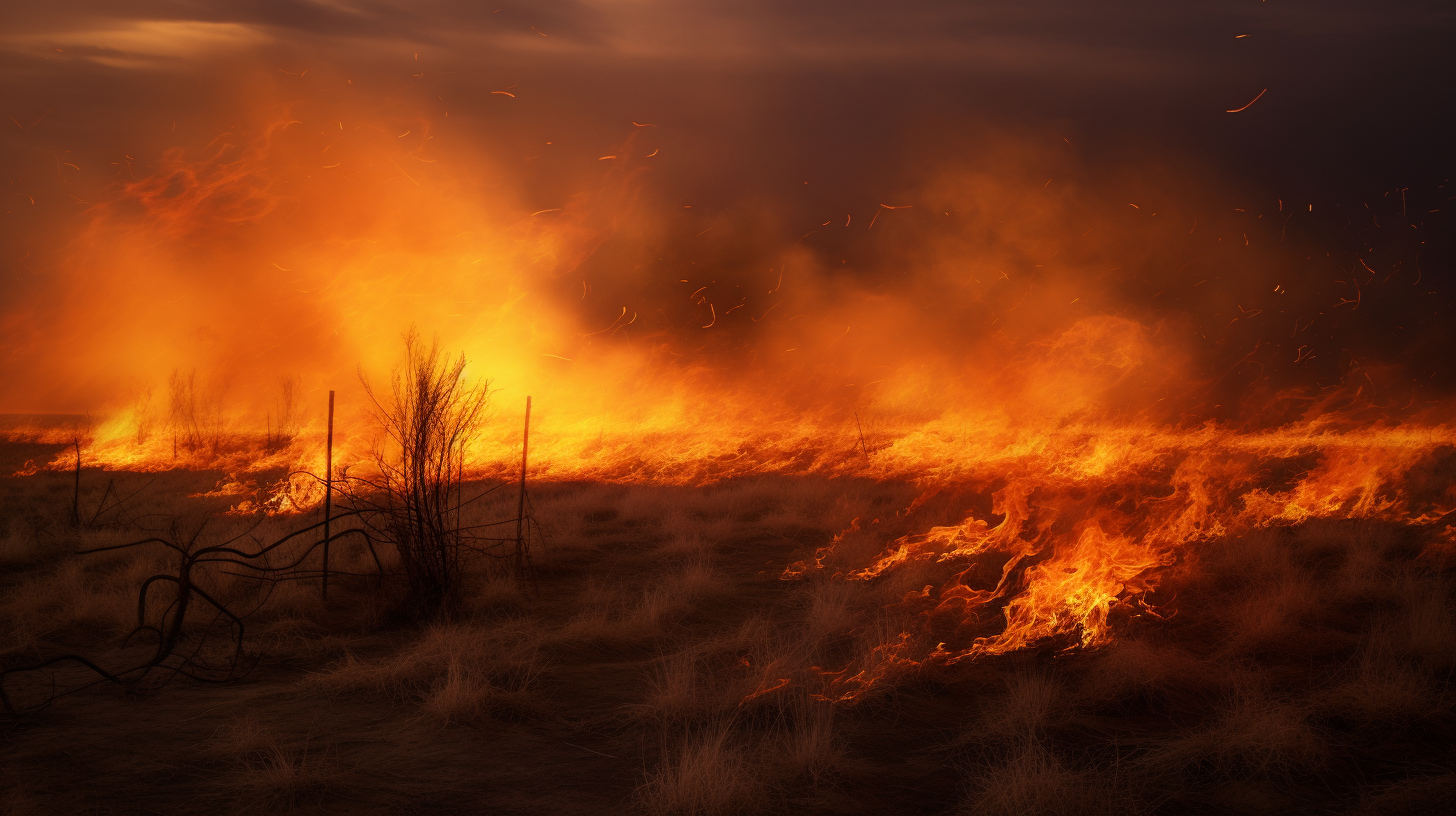 Mesmerizing burning tumbleweeds rolling across the plains