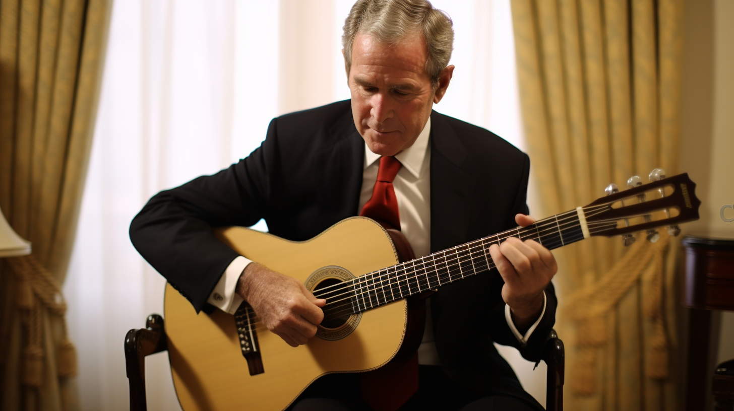 George W Bush learning guitar