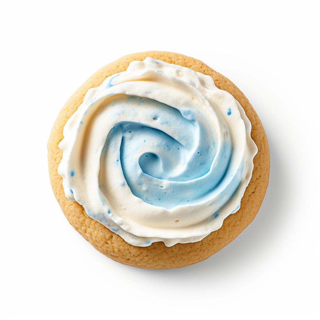 Tasty buttercream frosted cookie with blue icing