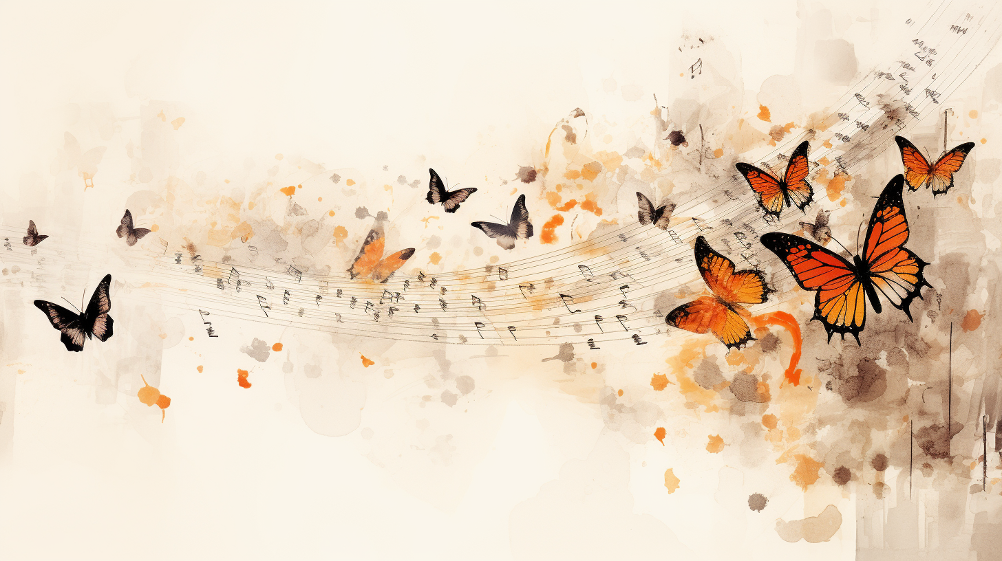 Colorful butterflies with melodic wings on a white background