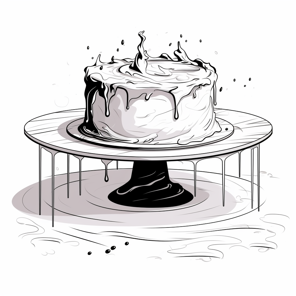 Cake cutout on desk in sketch style