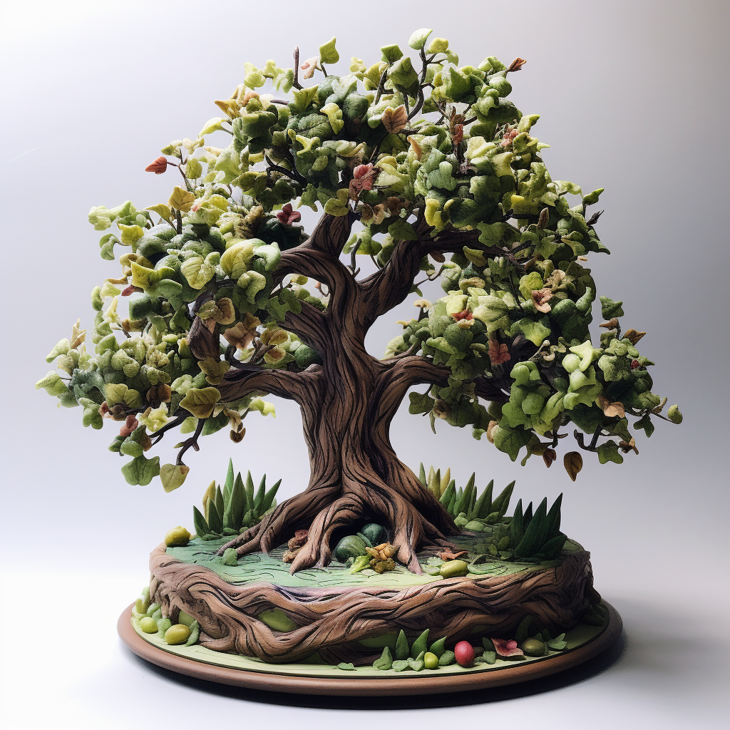 Realistic cake growing on tree