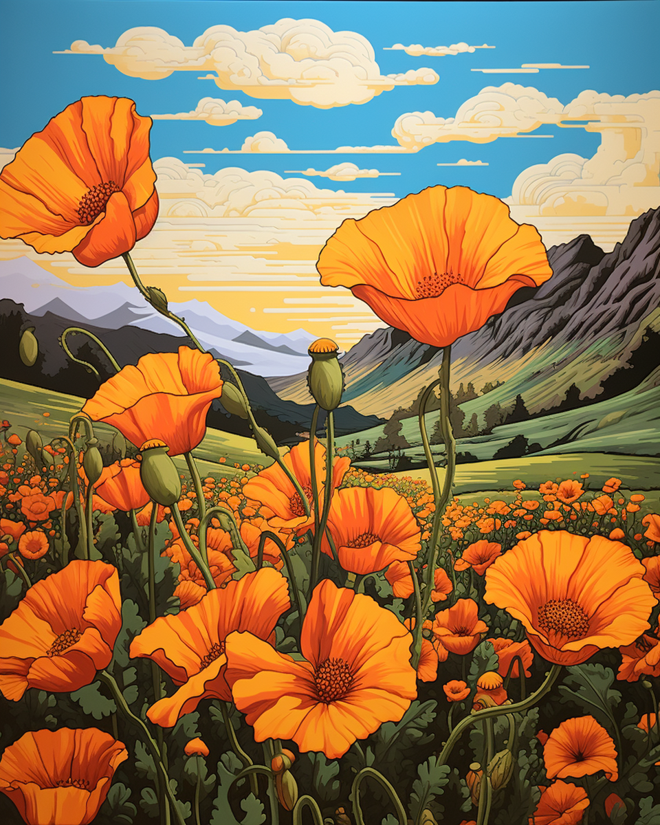 California Poppies in Comic Art Style