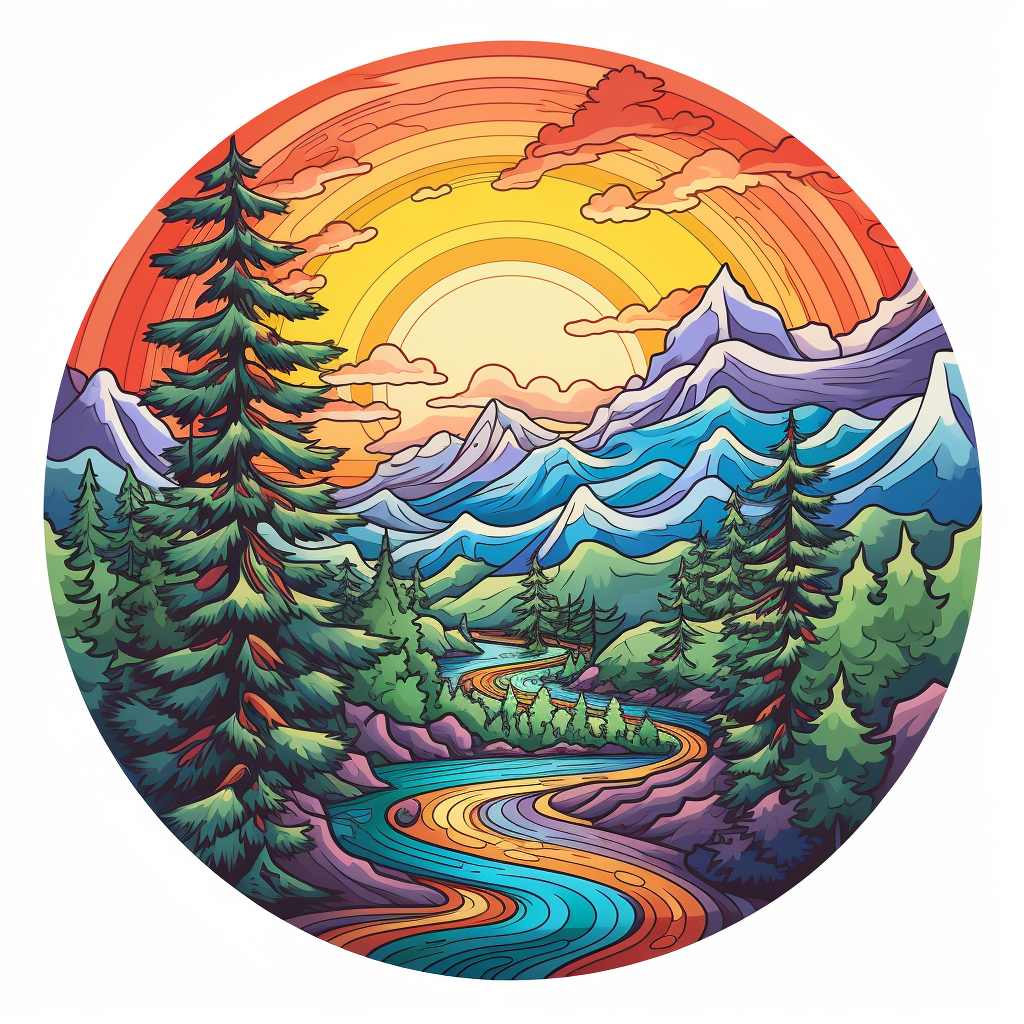 Logo of calming Pacific Northwest Seattle with mountains and trees