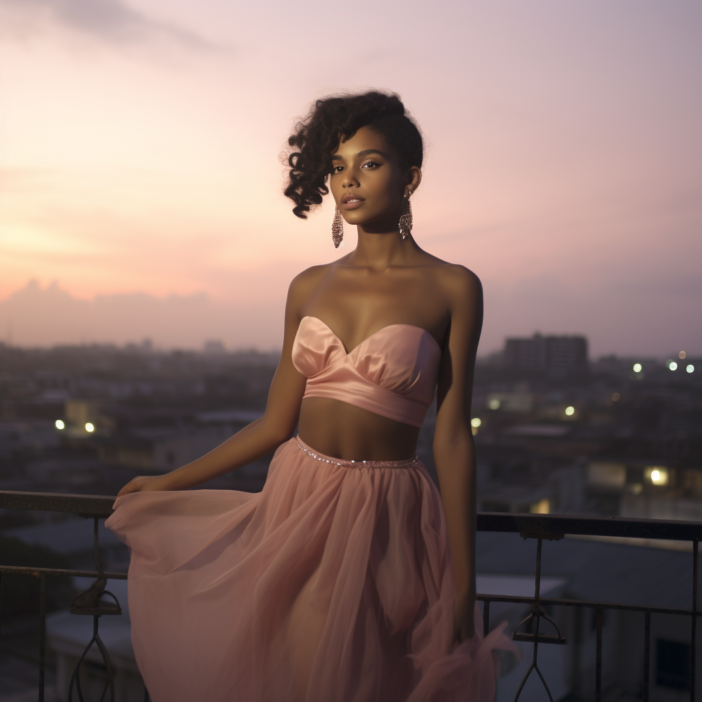 Young Cape Verdean in pink dress at twilight