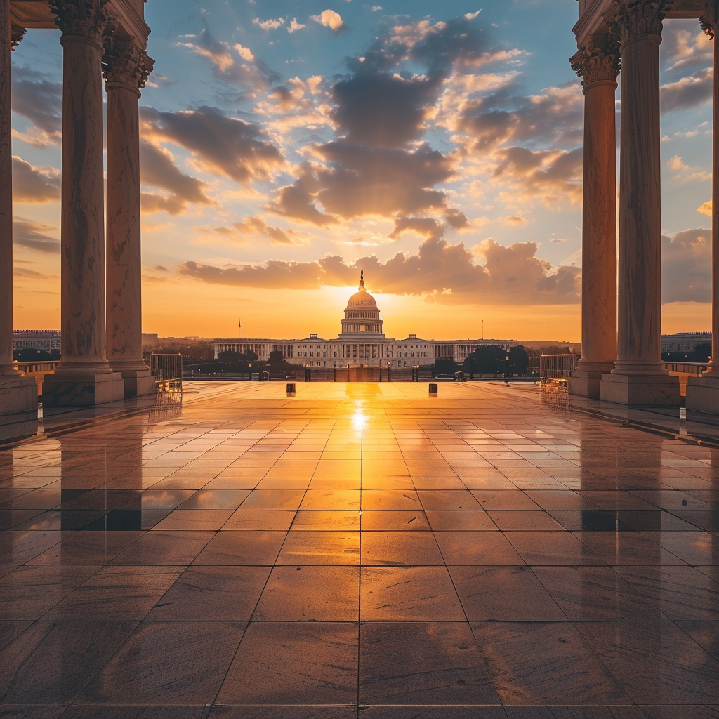 Sunset behind capital building