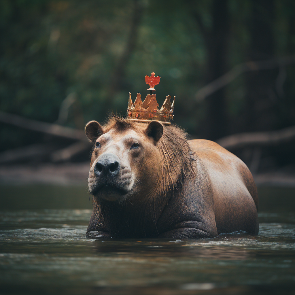 Majestic Capybara standing on a Crocodile cartoon image