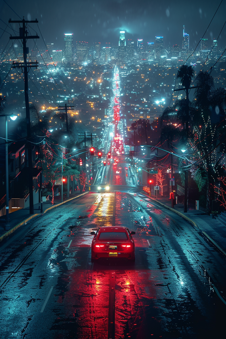 Car on Road in Night City