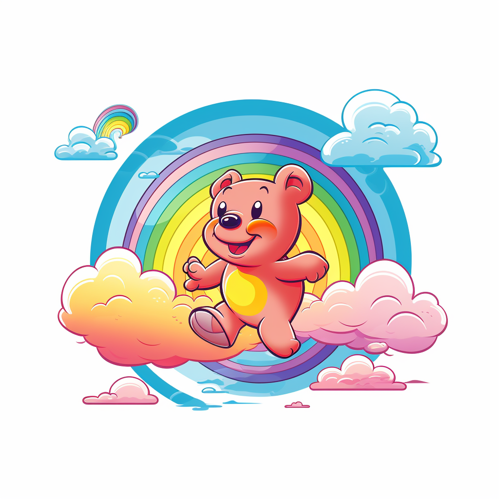 Care Bear running on a rainbow