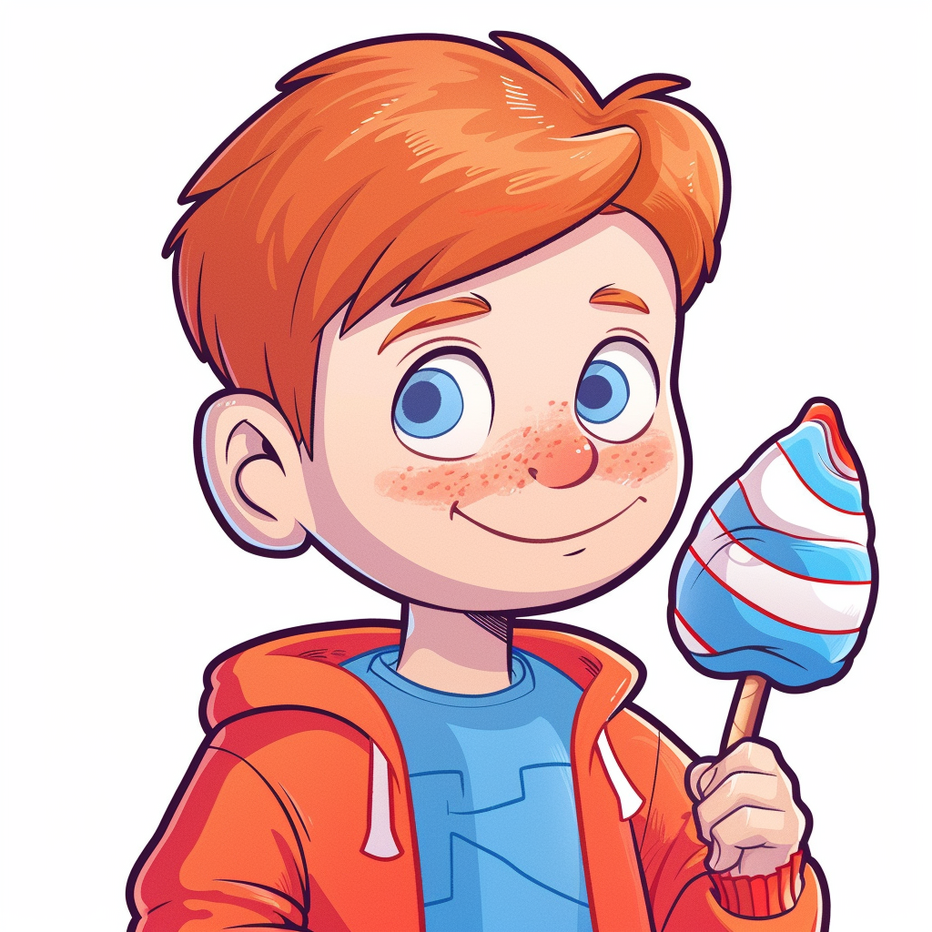 Cartoon boy eating cotton candy