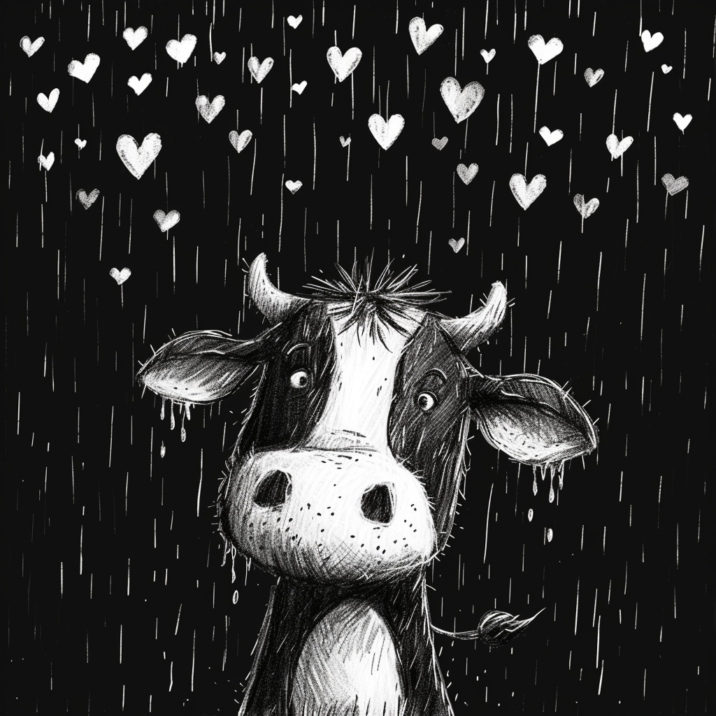 Cartoon Bull in Rain of Hearts