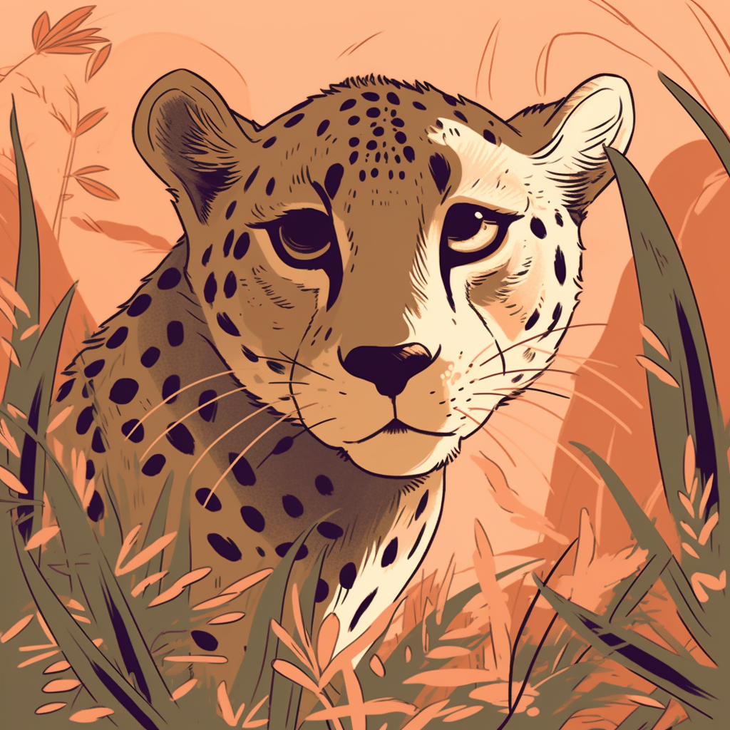 Cartoon Cheetah Bushes Walking Image