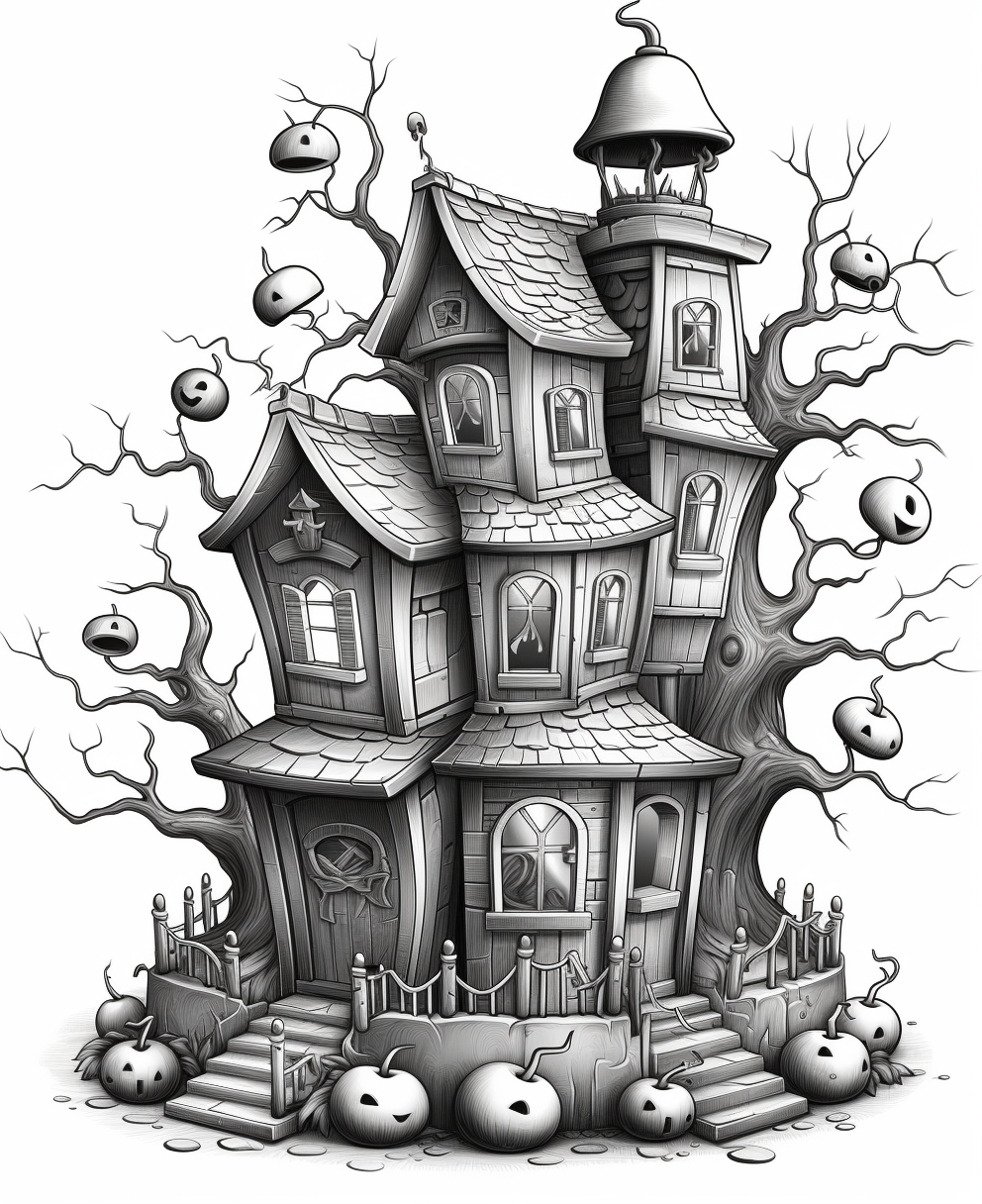 Cartoon haunted house coloring page