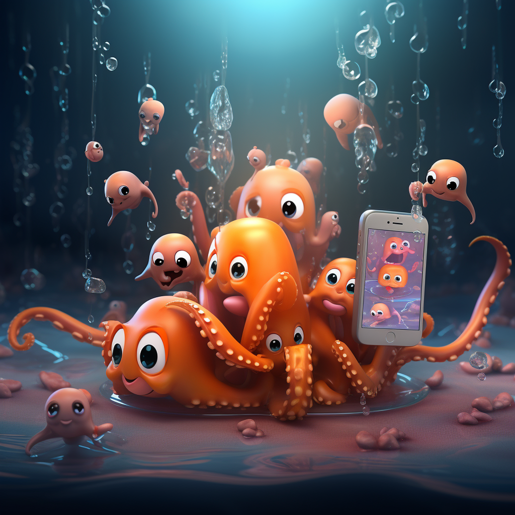 Cartoon Octopuses on Phone Screen