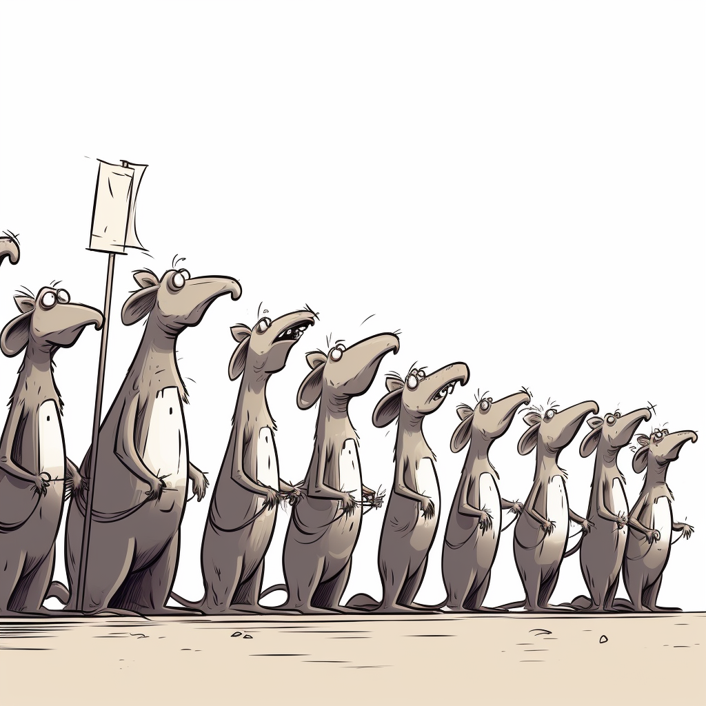 Cartoon rats waiting to enter store