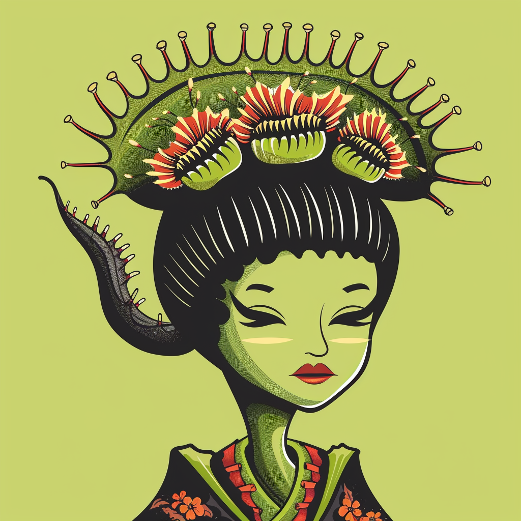 Venus Flytrap Geisha Face Cartoon