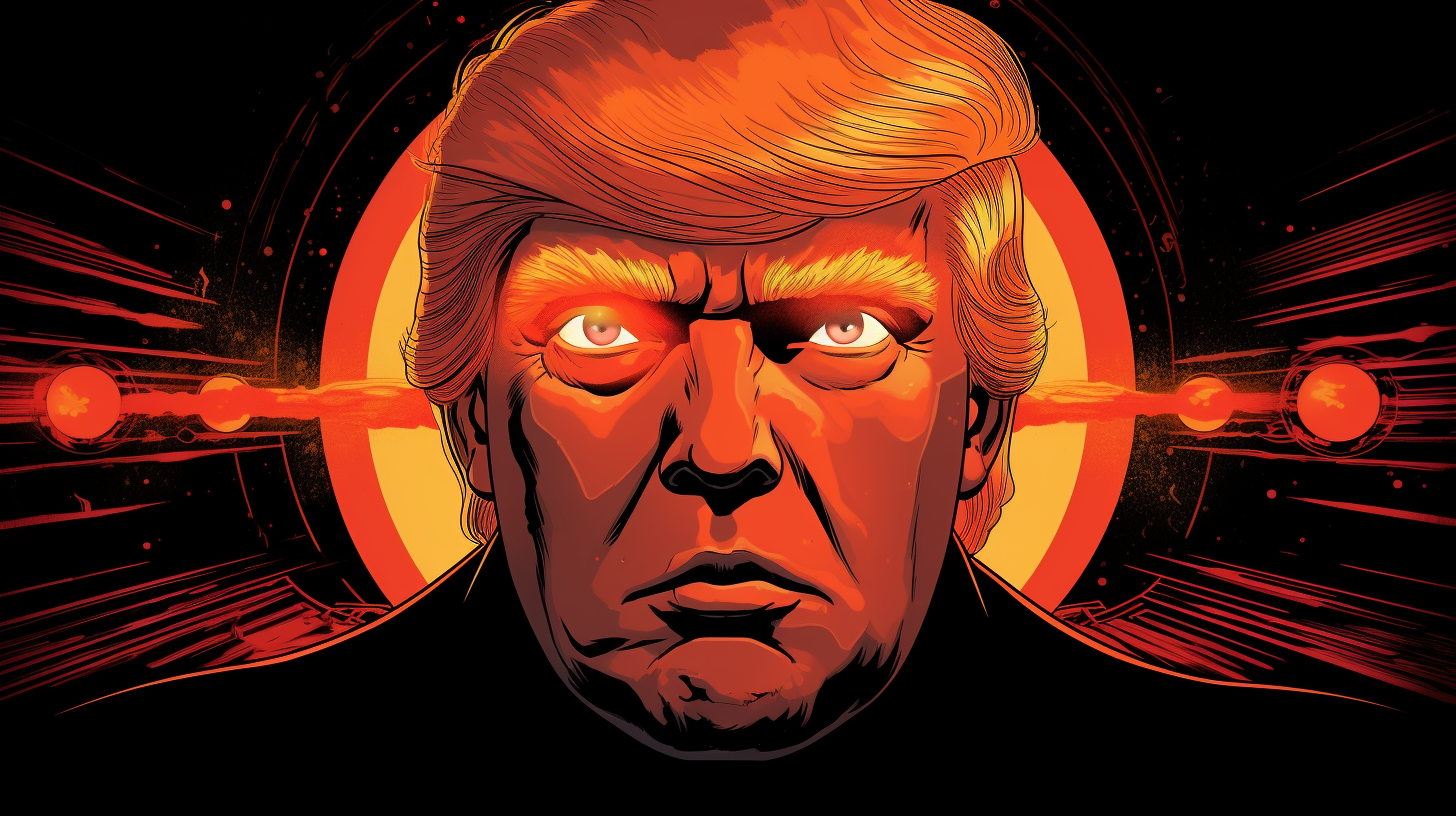 Trump shooting lasers with big face