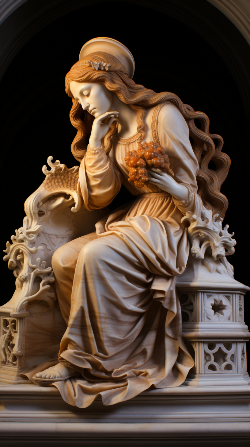 Carved Renaissance Marble Statue of Bajan Woman with Pizza