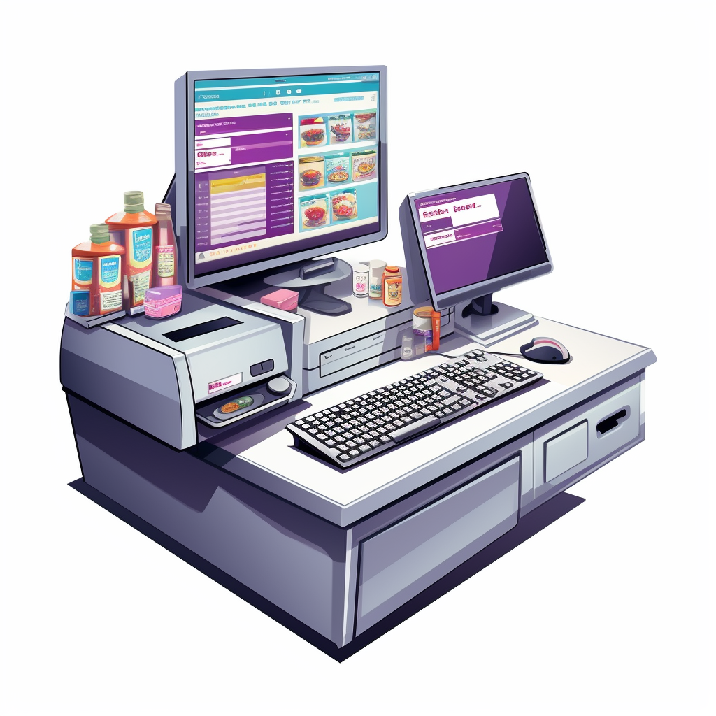 Cashier desktop supermarket app illustration