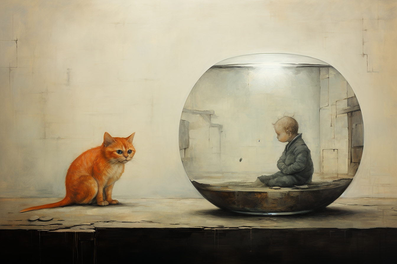 Cat and Goldfish Bowl Art