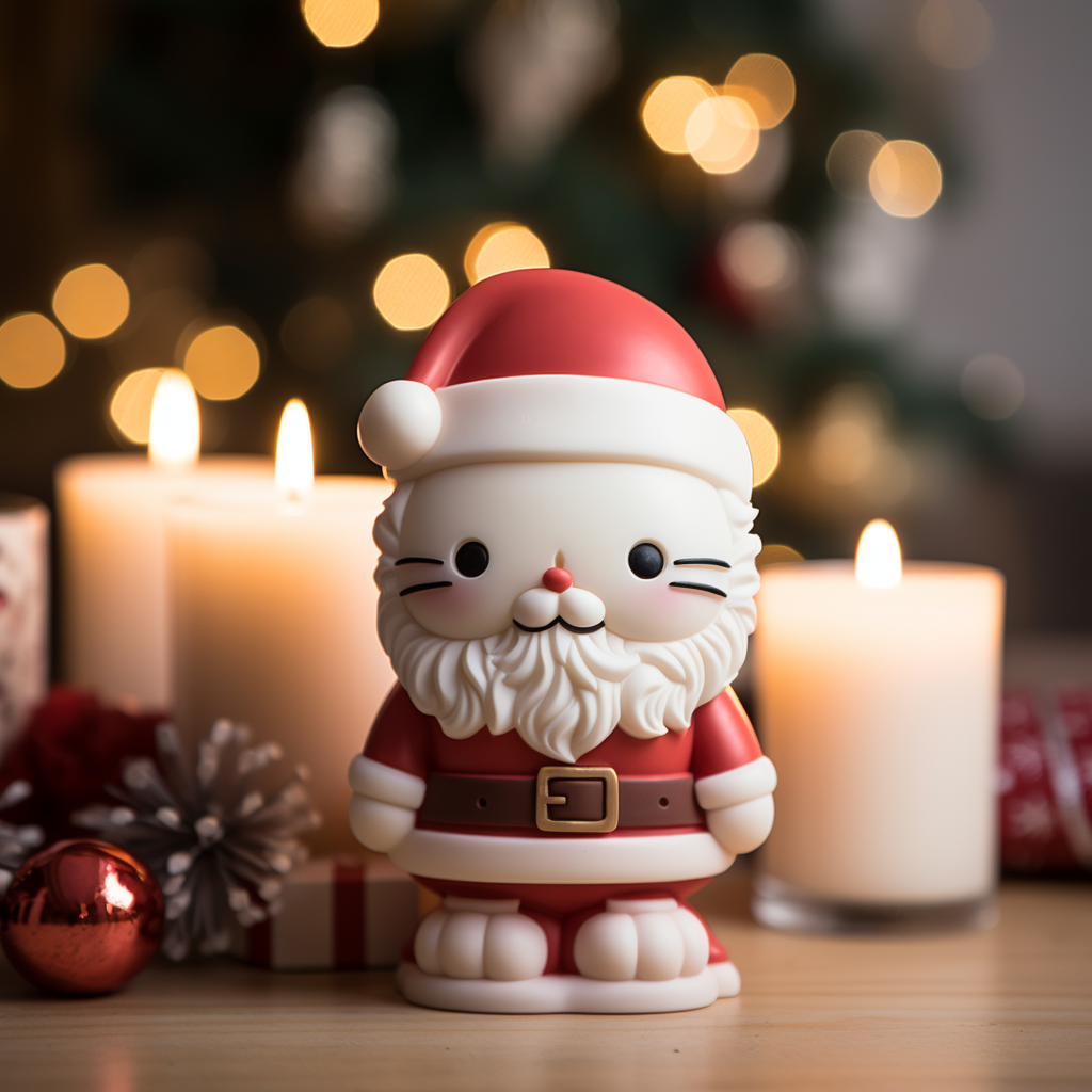 White Sanrio Style Cat Santa Candle