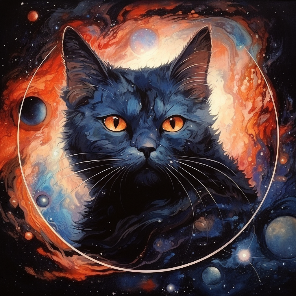 Artistic depiction of a cat in a galaxy