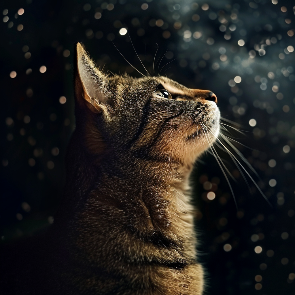 A cat looking up at the stars